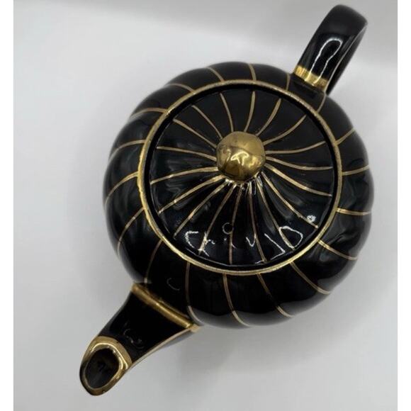 Vintage Ceramic Sadler England Teapot Black Gold Swirl Accent #1745 - Picture 4 of 6
